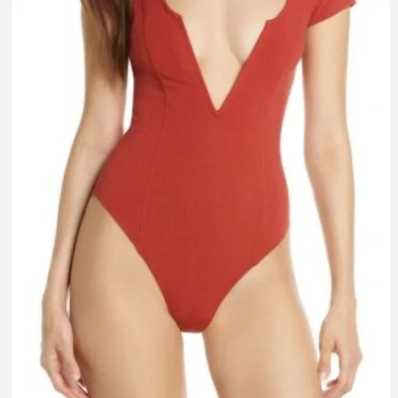 NWOT FREE PEOPLE Intimately Women’s Bodysuit Deep Conversations Sunset Red - Picture 3 of 14